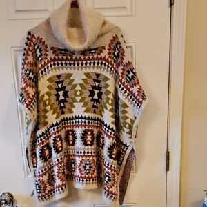 Cozy Multicolor Patterned Women's Poncho One Size